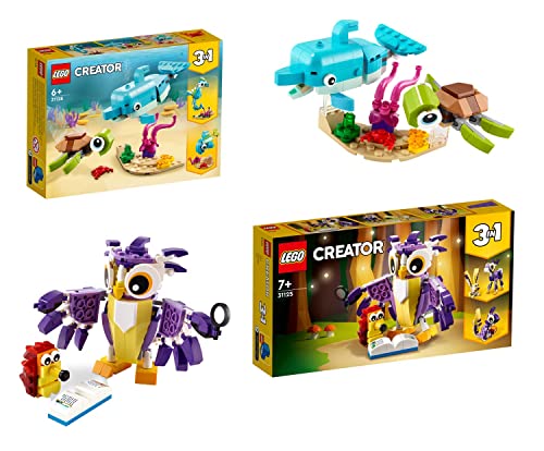 SET: LEGO Creator - Wald-Fabelwesen (31125) + Delfin und Schildkröte (31128) - Eule Hase Fisch Seepferdchen Eichhörnchen - 2er Bundle von Toynova