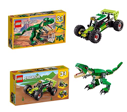 Set: Lego Creator - Dinosaurier (31058) + Geländebuggy (31123) - T-Rex Triceratops Kompaktlader Quad Buggy - 2er Set von Toynova