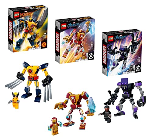 Set: Lego Marvel Super Heroes - Wolverine Mech (76202) + Iron Man Mech (76203) + Black Panther Mech (76204) - 3er Bundle von Toynova