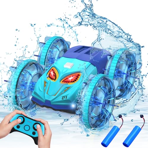 Toyone Amphibienfahrzeug Ferngesteuertes Auto RC Car Weihnachten Geburtstags Geschenke 360° Drehung, Doppelseitiges Fahren, Bunte Lichter, Outdoor&Indoor All-Terrain Kinder Spielzeug(Blau) von Toyone