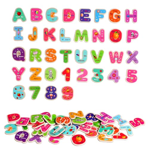 Toys of Wood Oxford 2 Sets 72 Stück TOWO magnetische Holzbuchstaben und Zahlen – Kühlschrankmagnete für Kinder – Buchstaben- und Zahlenmagnete – Lernhilfen für ABC und Rechtschreibung von Toys of Wood Oxford