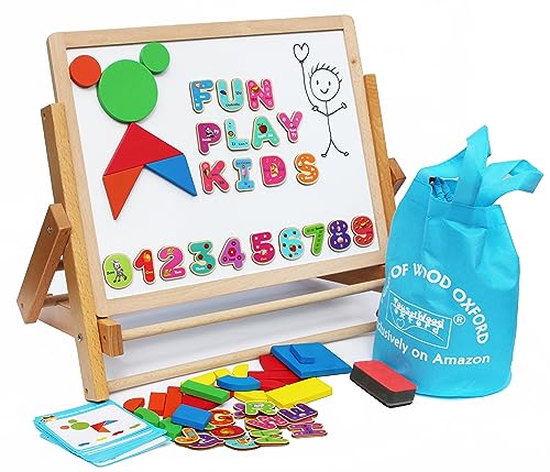 Holz Staffelei Kreidetafel Magnettafel für Kinder- mit Magneten Formen Buchstaben Zahlen Stift und Papierrolle - Aufbewahrungssäckchen inklusive - Klappbar und einfach zu verstauen Holz Staffelei Kreidetafel Magnettafel für Kinder- mit Magneten Formen Buchstaben Zahlen Stift und Papierrolle - Aufbewahrungssäckchen inklusive - Klappbar und einfach zu verstauen von Toys of Wood Oxford