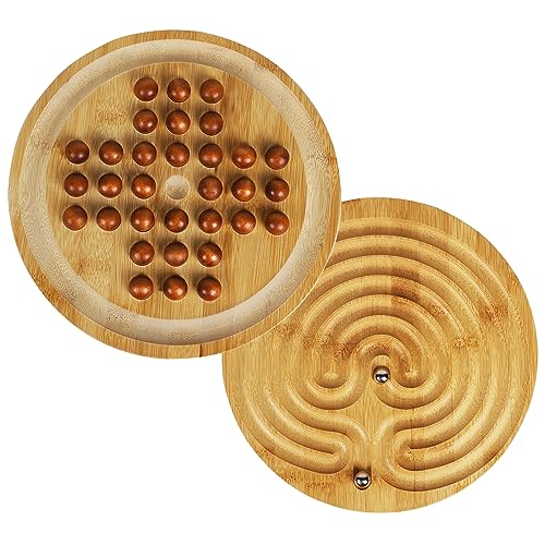 TOWO 2-in-1-Solitär- und Labyrinth-Set aus Holz – klassisches Brettspiel für einen Spieler, 25 cm Murmeln – Balancier- und Strategiespiel – Denkaufgabe, Puzzle und Labyrinth für 6 Jahre bis Erwachsene von Toys of Wood Oxford