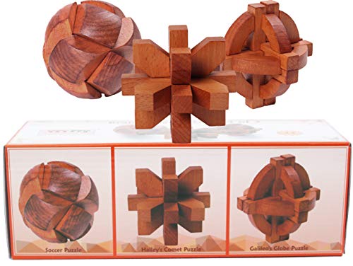 TOWO Denkspiel Erwachsene und Kinder- Knobelspiel Denksport Geduldspiel Logikspiel aus Holz - Galileo Globe, Halleys Kometen- und Schlossball-Rätsel -Geschenkset für Herren zum Vatertag von Toys of Wood Oxford