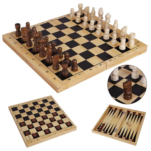 TOWO Holz 3-in-1 Schachbrett, Schachspiel, Dame-Spiel, Backgammon-Set - Klassische Holzspiele für Kinder, Erwachsene, Familienspiele, Reisespiele, tragbar, langlebig TOWO Holz 3-in-1 Schachbrett, Schachspiel, Dame-Spiel, Backgammon-Set - Klassische Holzspiele für Kinder, Erwachsene, Familienspiele, Reisespiele, tragbar, langlebig von Toys of Wood Oxford