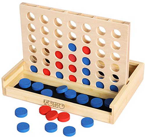 TOWO Holz 4 in Einer Reihe Spiel-klassisches Strategie-Spiel für Kinder-Connect das 4 Discs von gleicher Farbe in Einer Reihe-Reisen Spiele Familie Brettspiele Spielzeug Geschenk für 6 Jahre von Toys of Wood Oxford