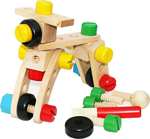 TOWO Holzmuttern und Schrauben Spielzeugset - Bauklötze Bausatz 31-teilig Reisespielzeug - Modellbau-Werkzeugsätze für Kinder - Holzspielzeug Bauwerkzeuge ab 4 Jahren von Toys of Wood Oxford