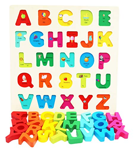 Toys of Wood Oxford Holz Spielzeug Alphabet für Kleinkinder- Spielbrett mit großen Buchstaben und englischen Vokabeln - Holzpuzzle - Lernspielzeug für Kleinkinder - Montessori Spielzeug von Toys of Wood Oxford