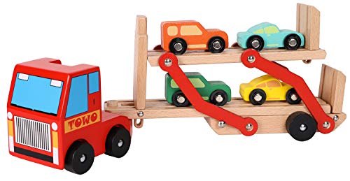 Toys of Wood Oxford Holz LKW - Autotransporter - holzauto mit anhänger mit 4 Autos -holzauto ab 3 Jahre von Toys of Wood Oxford