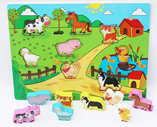 Holz Puzzle Bauernhof - Übergroße Tiere für kleine Hände - Nutztiere Puzzle - für Kinder ab 18 Monate - Kleinkind-Puzzle als frühes Lernspielzeug von Toys of Wood Oxford