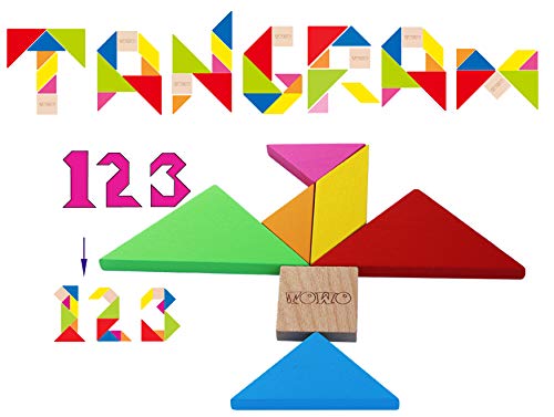 Holz-Tangram-Puzzle für Kinder - Extra groß mit bunter Verpackung und über 200 Musterbeispielen- Kinder-Reisespiele - Holz-Spielzeug für Kinder und Erwachsene von Toys of Wood Oxford