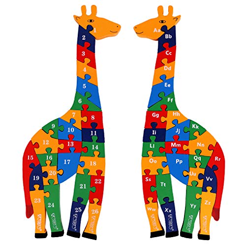 Toys of Wood Oxford Holzpuzzle Giraffe - Alphabet und Zahlen Puzzle - 41 cm groß - Holzspielzeug zum Lernen von Buchstaben und Zahlen - Lernspielzeug für 3-Jährige von Toys of Wood Oxford