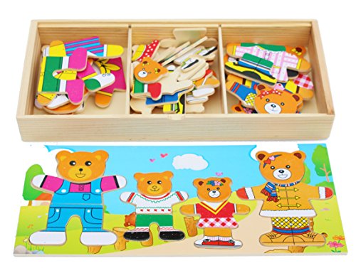 Toys of Wood Oxford Holzpuzzle und Steckspiel - Ankleiden der Bären Familie - 72-teiliges Spielzeug in Einer Holzkiste mit Fächern von Toys of Wood Oxford