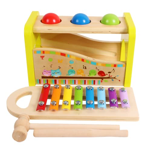 TOWO Hölzernes Hammerkugel- Xylophon-Set – Schlägel und Stifte die eine Kugel Schlagen Klopfbank – Spielzeug für Babys 1 Jahr alt Kleinkind – kleines motorisches musikalisches Spielzeug für Kinder von Toys of Wood Oxford