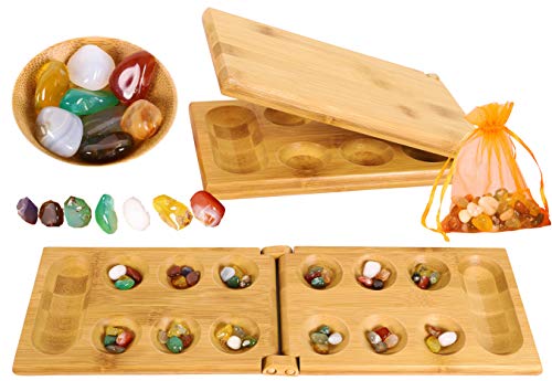 Hus Mancala Brettspiel - Kalaha für Erwachsene Mit Klappbarem Holzbrett und Natursteinkiesel - Familien Strategiespiel für Kinder von Toys of Wood Oxford