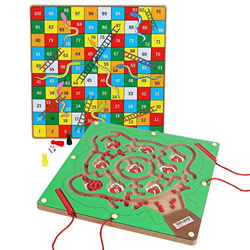 Toys of Wood Oxford TOWO Labyrinth Magnetspielzeug Schlangen und Leitern Magnetisches Labyrinth Brettspiel und magnetspiel ab 2 Jahre Kinder Spielzeug 3-jährige Kinder Montessori-Mathematik Zahlen von Toys of Wood Oxford