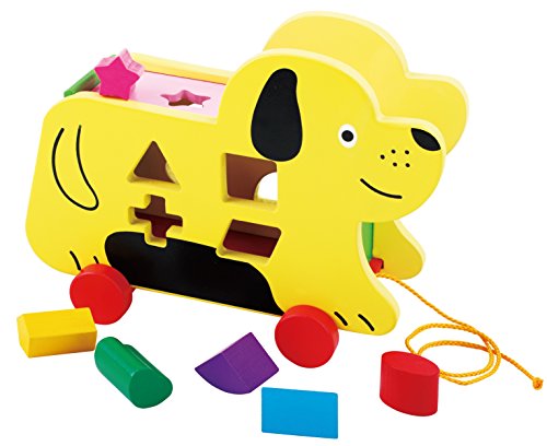 Nachziehspielzeug Holz - Nachziehtier Hund mit Schnur und Steckspiel mit Steckwürfel aus Holz - 2 in 1 Spielzeug von Toys of Wood Oxford