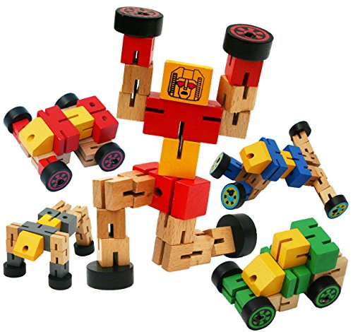 Toys of Wood Oxford TOWO Transfigure Spielzeug aus Holz - Verwandlung der Roboterfigur in Fahrzeuge und Tier Figuren Spielzeug - Reise Spielzeug - Spielzeug für 3 Jahre altes - Blau von Toys of Wood Oxford