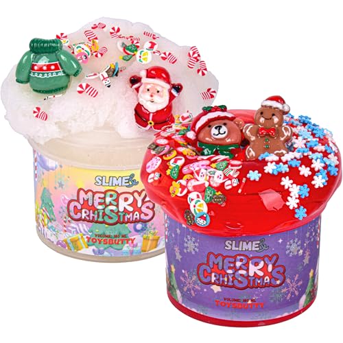 Toysbutty Weihnachts Schleim 2 Pack Duftender Cloud Slime für Kinder,Weihnachtsmann-Anhänger, Weicher Dehnbarer Adventskalender 2024, Partygeschenke für Mädchen Jungen,Urlaub Klassenzimmer Geschenke von ToysButty
