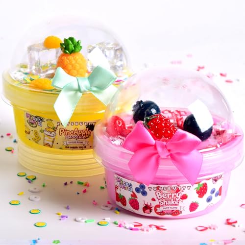 ToysButty 2 Pack Fluffy Slime＆Cloud Slime Set für Mädchen Jungen, Duftend Superweicher Fruchtschleim, Stressabbau-Spielzeug, Schleim-Partygeschenke, Kleine Geschenke für Kinder von ToysButty