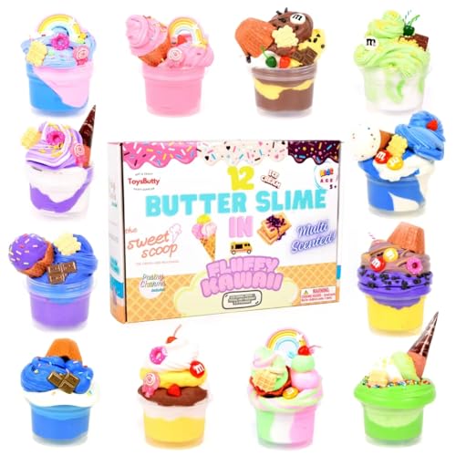 ToysButty Butter Slime Schleim Kit für Kinder, 12er-Pack, Eiscreme Fluffy Slime selber Machen Schleim Set, 21 Zubehör, Spielzeug Duftende Knete, DIY Slime Geschenk für Mädchen und Jungen von ToysButty