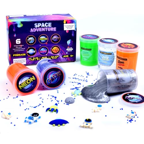 ToysButty Galaxy Schleim Kit, 6 Slime Selber Machen Set Toys, Glow in Dark Party, Neon Zubehör Slime Set für Mädchen Jungen, mit 15 Space Slime Charms, Geschenke Kosmos Experimente für Kinder von ToysButty