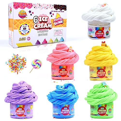 ToysButty Schleim Fluffy selber Machen Kinder Set, 6 Farben Schleim Set, Eiscreme knete mit Kuchenanhängern, matschiges Spielzeug, Bastelbedarf, Slime Kit für Mädchen, Jungen von ToysButty