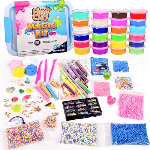 ToysButty Slime Set für Kinder, 24 Schleim in Behältern, Fluffy, Butter, Cloud, Glow in Dark,Glitzer, Slime Charms, Über 100 Zubehör Schleim selber Machen Set Jungen Mädchen Alter 8 10 12 Spielzeug von ToysButty