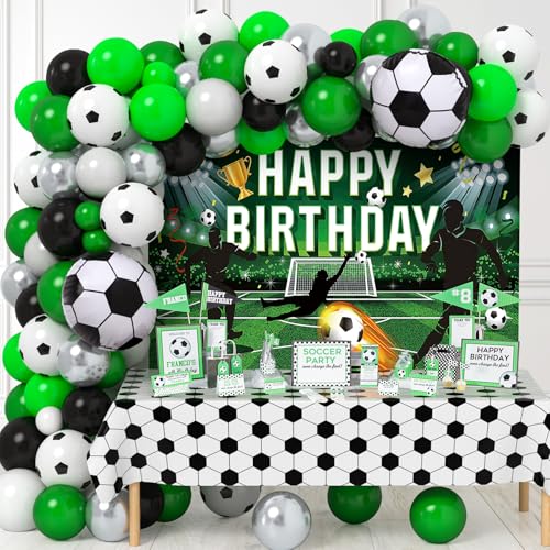124PCS Fußball Deko Geburtstag Fußball Party Deko mit Fußball Hintergrund Tischdecke Ballon-Girlande Folienballons für Kinder Jungen Erwachsener Fussball Kindergeburtstag Party Dekoration 124PCS Fußball Deko Geburtstag Fußball Party Deko mit Fußball Hintergrund Tischdecke Ballon-Girlande Folienballons für Kinder Jungen Erwachsener Fussball Kindergeburtstag Party Dekoration von Toyssa