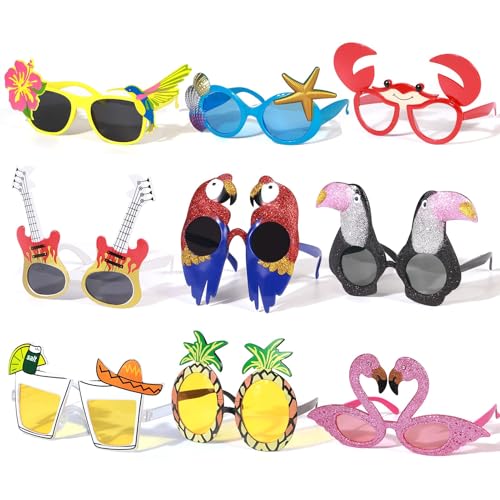 9 Paar Hawaiian Party Brille Set Sommer Tropische Party Sonnenbrillen für Erwachsene Kinder Tropische Party Photo Requisiten mit Flamingo Fruchtsaft Ananas Hawaii Luau Beach Pool Party Dekoration von Toyssa