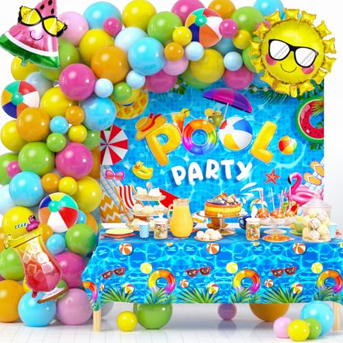 Pool Party Deko Beach Geburtstagsdeko Party Zubehör mit Luftballons Tropische Folienballon Banner Tischdecke Hawaii Deko Kindergeburtstag Dekoration Sommer Schwimmbad für Mädchen Jungen Kinder Pool Party Deko Beach Geburtstagsdeko Party Zubehör mit Luftballons Tropische Folienballon Banner Tischdecke Hawaii Deko Kindergeburtstag Dekoration Sommer Schwimmbad für Mädchen Jungen Kinder von Toyssa