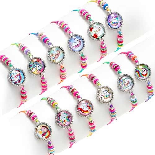 Toyssa 12 Stück Armband Mädchen Freundschaftsarmbänder Kinder, Party Mitgebsel Kindergeburtstag Gastgeschenke Einstellbare Geflochten Armband Schmuck für Mädchen Teenager Frauen (Einhorn) von Toyssa