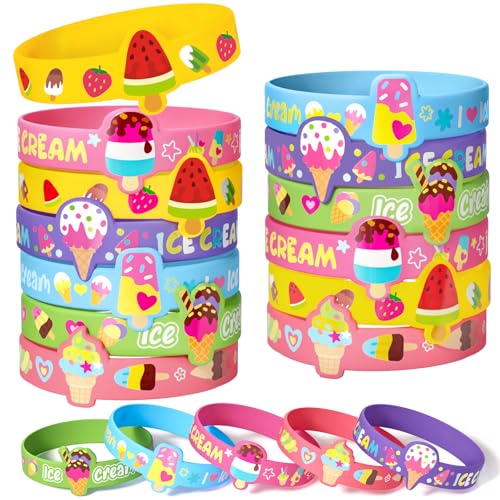 Toyssa 24 Stück Silikon Armbänder, Party Mitgebsel Kindergeburtstag Silikonarmband Kindergeburtstag Gastgeschenke Kleine Geschenke für Kinder Jungen Mädchen (Eiscreme) von Toyssa