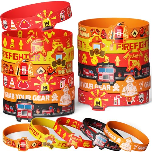 Toyssa 24 Stück Silikon Armbänder, Party Mitgebsel Kindergeburtstag Silikonarmband Kindergeburtstag Gastgeschenke Kleine Geschenke für Kinder Jungen Mädchen (Feuerwehr) von Toyssa