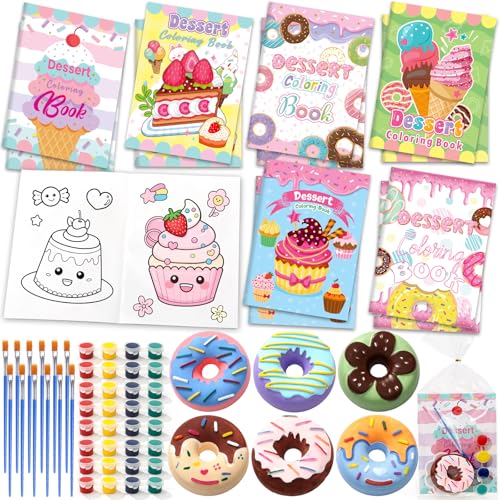 Toyssa Dessert Party Mitgebsel Kindergeburtstag Gastgeschenke mit Malbuch Bastelset Geschenktüten Farbe, Dessert Give Aways Mitbringsel Kindergeburtstag für Kinder Mädchen von Toyssa
