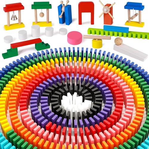 Toyssa Domino Spiel 1000 Stück Dominosteine Holz Bunte Domino Holzspielzeug Geschenke Kinder ab 3 4 5 6 7 Jahre Klassisch Bauspaß Domino Rennspiel Montessori Lernspielzeug mit Aufbewahrungstasche von Toyssa