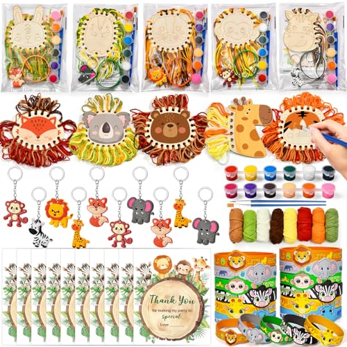 Toyssa Dschungel Tiere Mitgebsel Kindergeburtstag mit Bastelset Silikonarmband Schlüsselanhänger Dankeskarten, Safari Gastgeschenke Jungen Mädchen Geburtstag Party von Toyssa