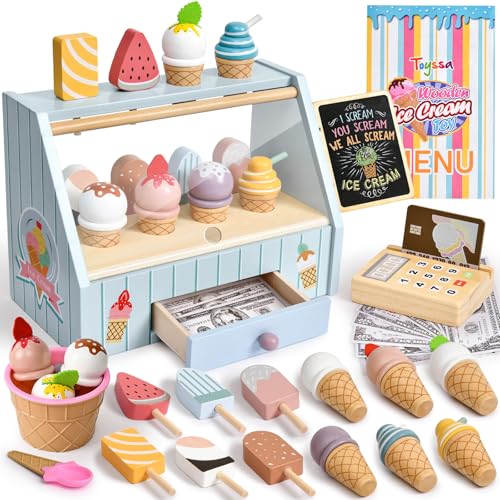 Toyssa Eiscreme-Spielzeug aus Holz für Kinder 3–6, Pretend Play Kitchen Zubehör mit Zähler & falschem Geld, Kinder spielen Essen Weihnachten Geburtstag Geschenk für Kleinkinder 3 4 5 6 Toyssa Eiscreme-Spielzeug aus Holz für Kinder 3–6, Pretend Play Kitchen Zubehör mit Zähler & falschem Geld, Kinder spielen Essen Weihnachten Geburtstag Geschenk für Kleinkinder 3 4 5 6 von Toyssa