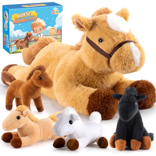 Toyssa Pferd Kuscheltier Geschenke für Mädchen 2 3 4 5 6 7 Jahre Plüsch Pferd Mama mit 4 Baby Pferde im Bauch Plüschpferd Spielzeug Geschenk für Kinder Jungen Mädchen von Toyssa