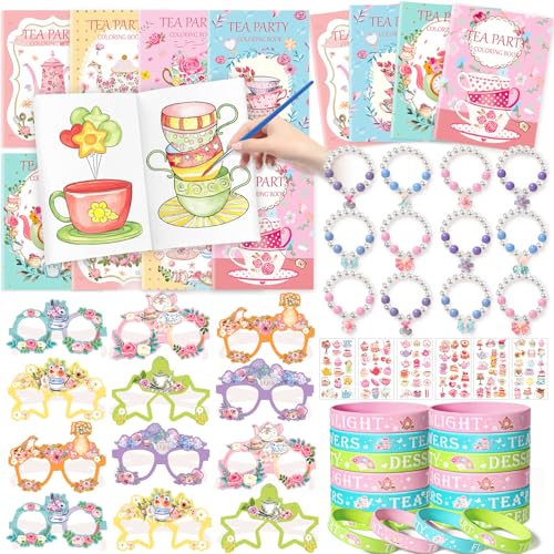 Toyssa Teeparty Mitgebsel Kindergeburtstag Gastgeschenke mit Malbuch Partybrillen Armband Silikonarmband Temporäre, Pinata Füllung Give Aways Mitbringsel Kindergeburtstag für Kinder Mädchen von Toyssa
