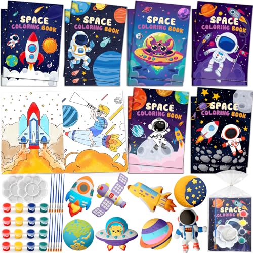 Toyssa Weltraum Party Mitgebsel Kindergeburtstag Gastgeschenke mit Malbuch Bastelset Geschenktüten Farbe, Weltraum Give Aways Mitbringsel Kindergeburtstag für Kinder Jungen Mädchen von Toyssa