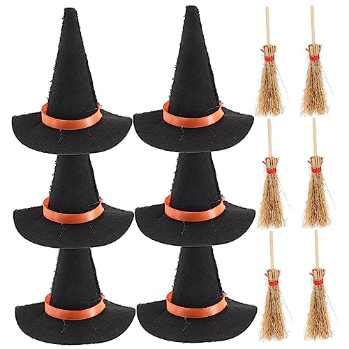 12Stücke Hexenhüte mit Besen Teiliges für Puppenhaus Dekoration Halloween Mini Zubehör für Kreative Bastelprojekte und Stimmungsvolle von Toyvian