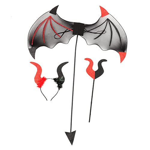 1Satz Teufel Kostüm Set Teiliges Zubehör mit Teufelshorn Teufel Flügel und Teufel Stab für Halloween Cosplay Themenpartys und Schulaufführungen von Toyvian