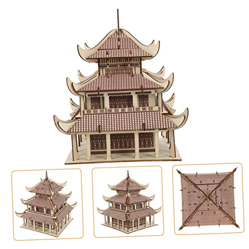Toyvian 1 Satz 3D-Puzzle Bauen Puzzle-Spielzeug Holzpuzzle Bauen Hölzernes Altes Gebäudepuzzle Chinesische Holzbausteine Architekturmodelle Für Erwachsene Kind Sperrholz Dreidimensional von Toyvian