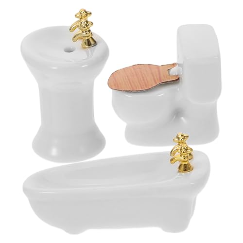 Toyvian 1 Satz Babyhaus Badezimmerset Form simulieren Streich Mini-Hausmöbel- Miniatur-Badezimmerzubehör Miniatur-Badezimmermodell Miniatur-Duschraumzubehör Keramik Weiß von Toyvian