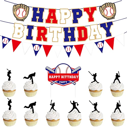 Toyvian 1 Satz Baseball-Geburtstagsflagge Sportparty-Dekor Partyfahnen zum Geburtstag aufhängen tortendeko einschulung Cupcake-Topper für Partys Partyzubehör Kuchen das Banner Papierfahne von Toyvian