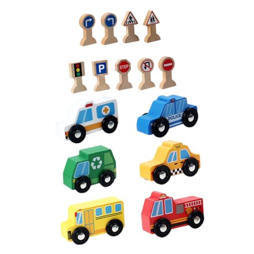 Toyvian 1 Satz Kinderfahrzeug aus Holz verkehrszeichen Spielzeug verkehrszeichen Kinder Mini-Autospielzeug aus Holz kleine Spielzeugautos und Straßenschilder Statue Auto Auto Holzfahrzeuge von Toyvian