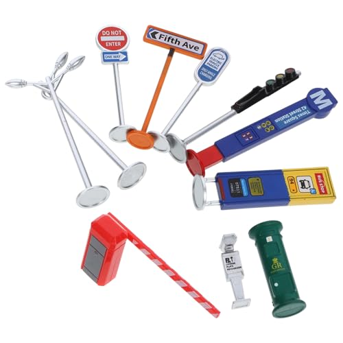 Toyvian 1 Satz Miniatur-Transporteinrichtungen Vakuum -Scheinwerfer Bausteine Matte Mop Kette Verkehrszeichen verkehrsschilder Straßenschilder Signalzeichen-Modell Plastik von Toyvian