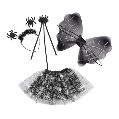Toyvian 1 Satz Performance-rock Flügel Halloween Spinne Kostüme Kostümrock Leistungsrock Für Mädchen Haarband Performance-kleid Cosplay-stirnband Kinderkostüm Kleid Kinderrock Black Stoff von Toyvian