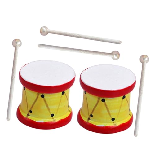 Toyvian 1 Satz Puppenhaus-Miniatur-Schlagzeug Musikinstrumente, Spielzeug Miniaturklavier Simulierte Trommel Winzige Trommelstöcke Modelle Minitrommel Handtrommel Essen Spielen von Toyvian